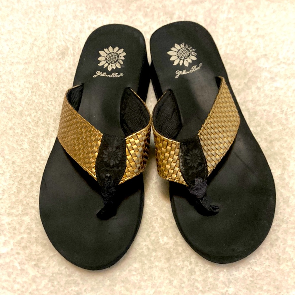 Yellow Box Black and Gold Woven Thong Sandals